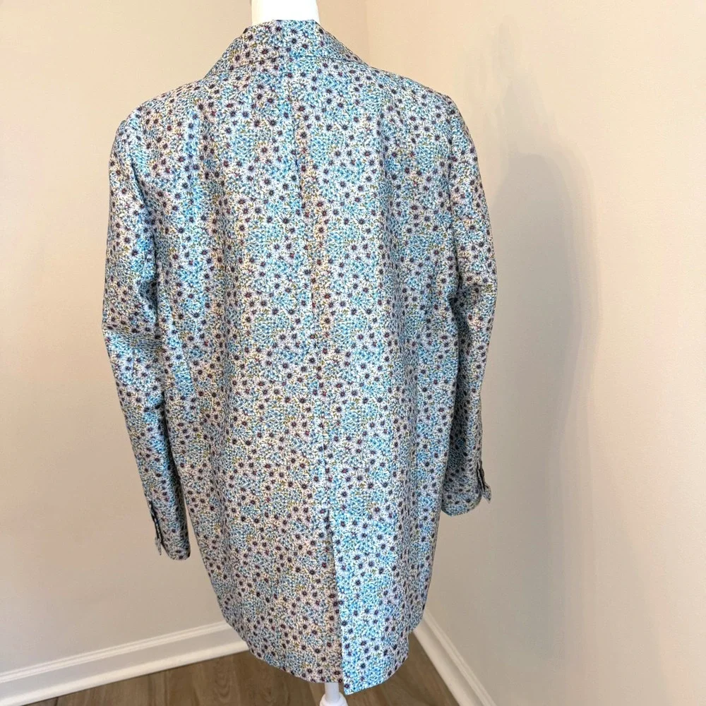 Zara Floral Blazer Womens XL Blue Ditsy Print Lightweight Spring Jacket Boho - Picture 6 of 9